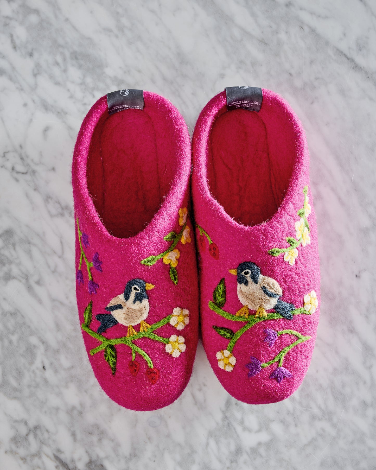 French Knot X PF - Bird & Blossom Slippers - Fuchsia Berry - Printfresh