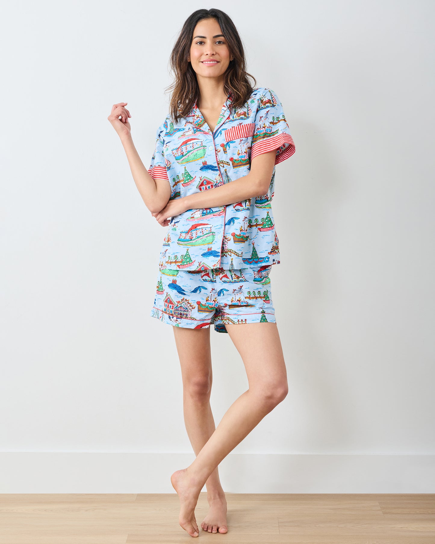 Sugar Plum Ferry - Short PJ Set - Blue Sailboat - Printfresh
