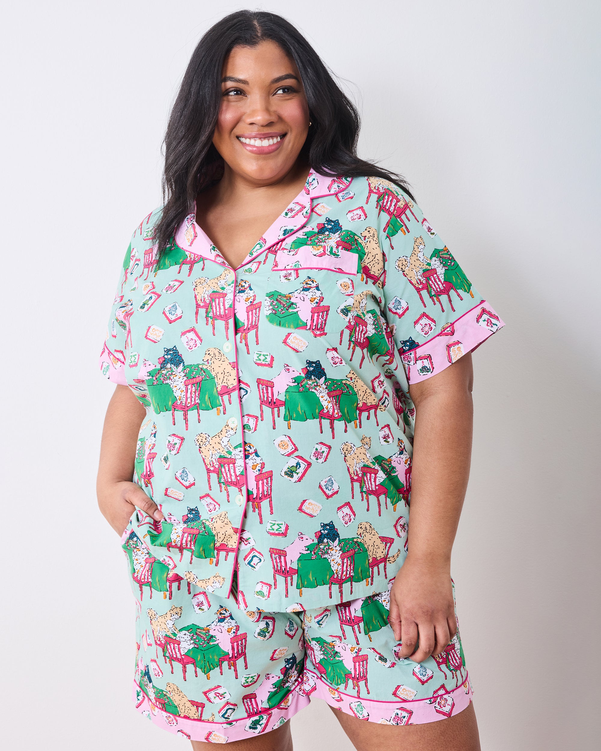 Mah Jongg Menagerie - Short PJ Set - Pale Jade – Printfresh