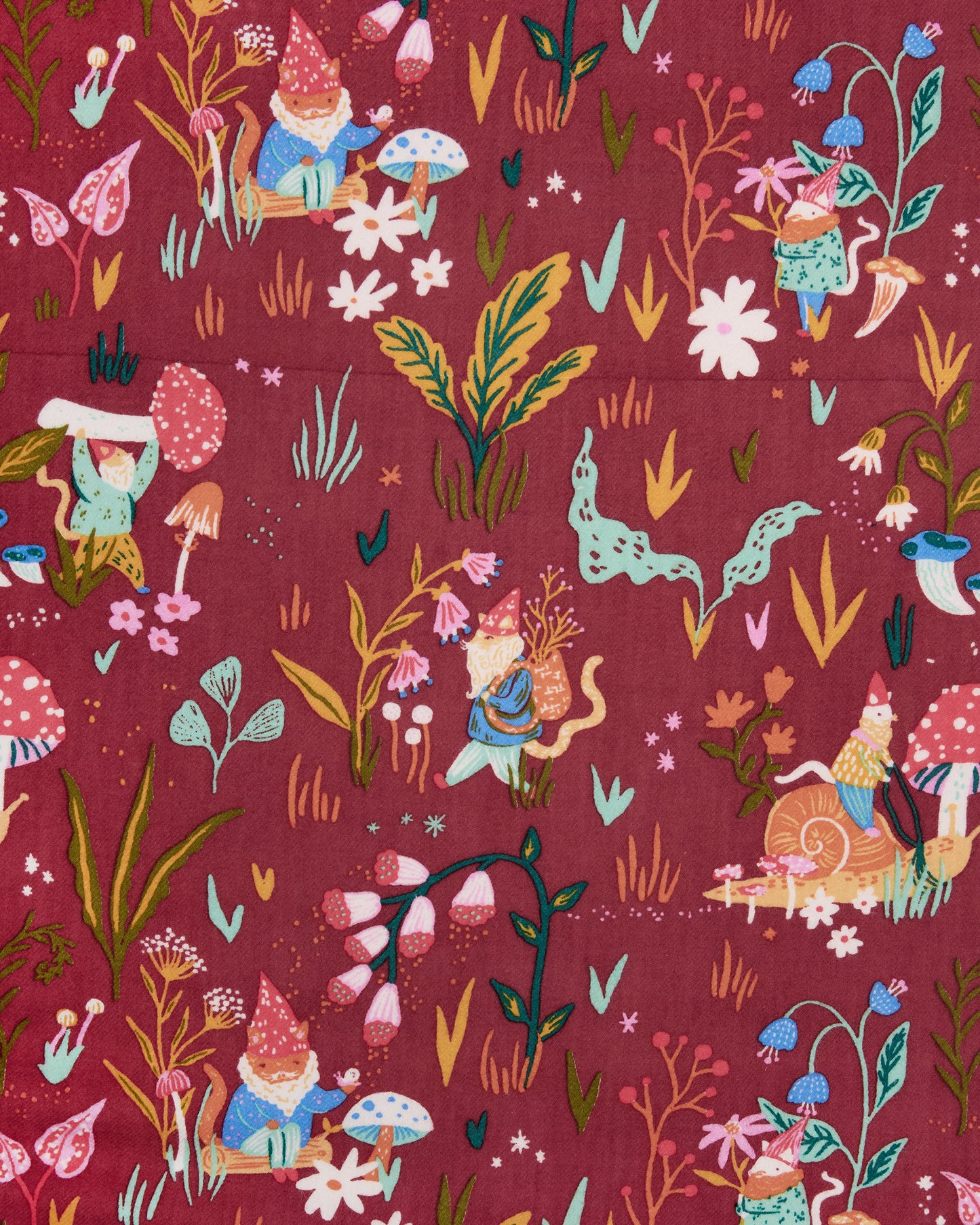 Gnome Garden - Midweight Flannel Long PJ Set - Garnet - Printfresh