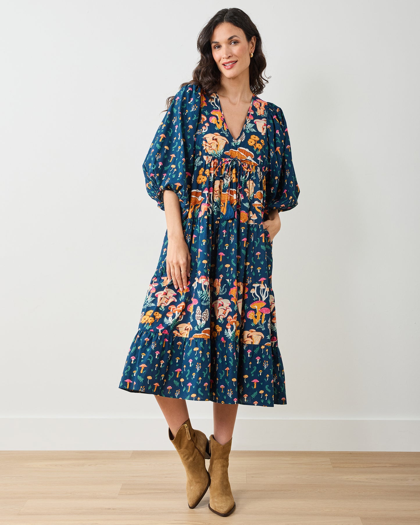 Mushroom Medley - Clementine Dress - Navy - Printfresh
