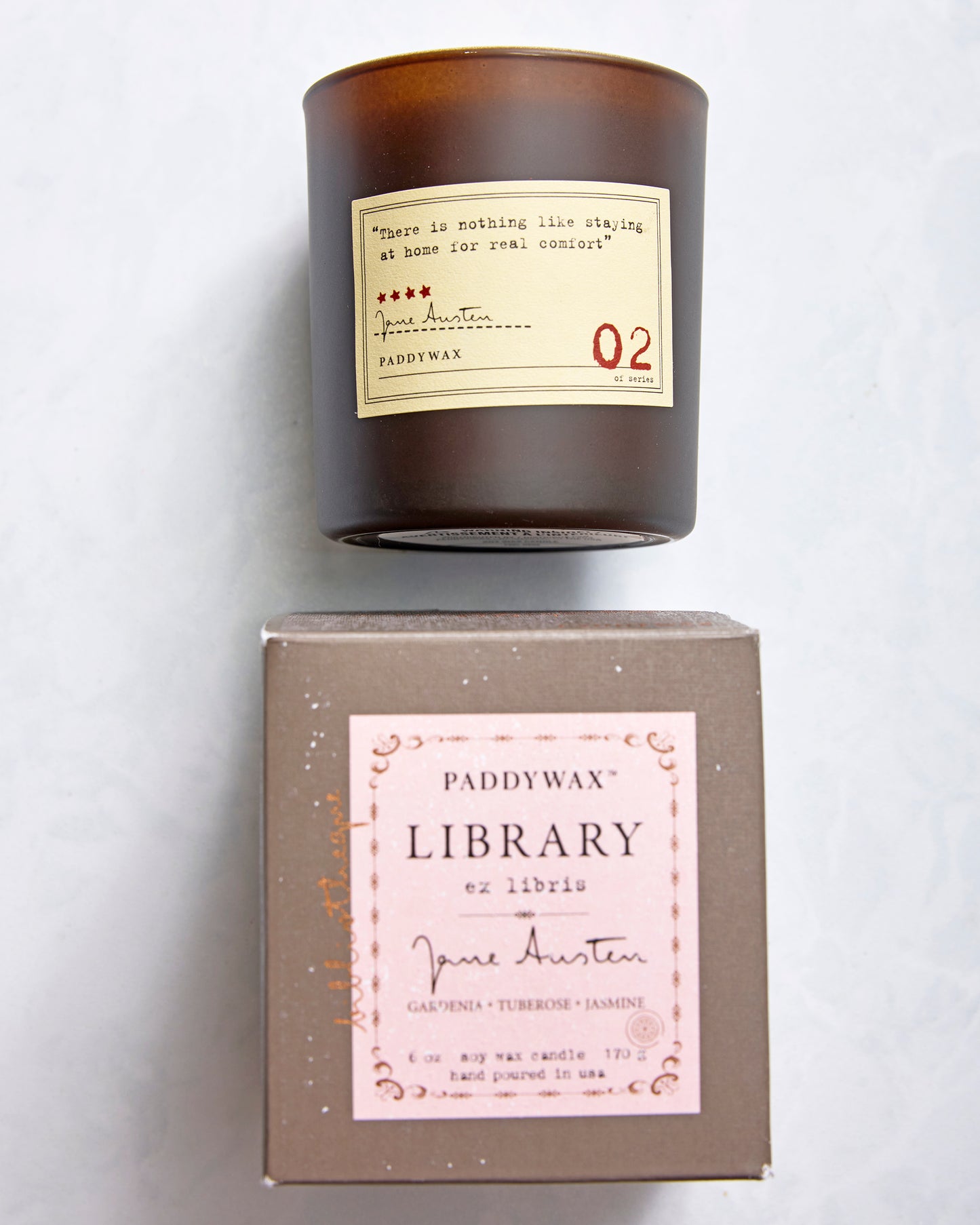 Jane Austen - Paddywax Library 6 oz Boxed Glass Candle - Jane Austen - Printfresh