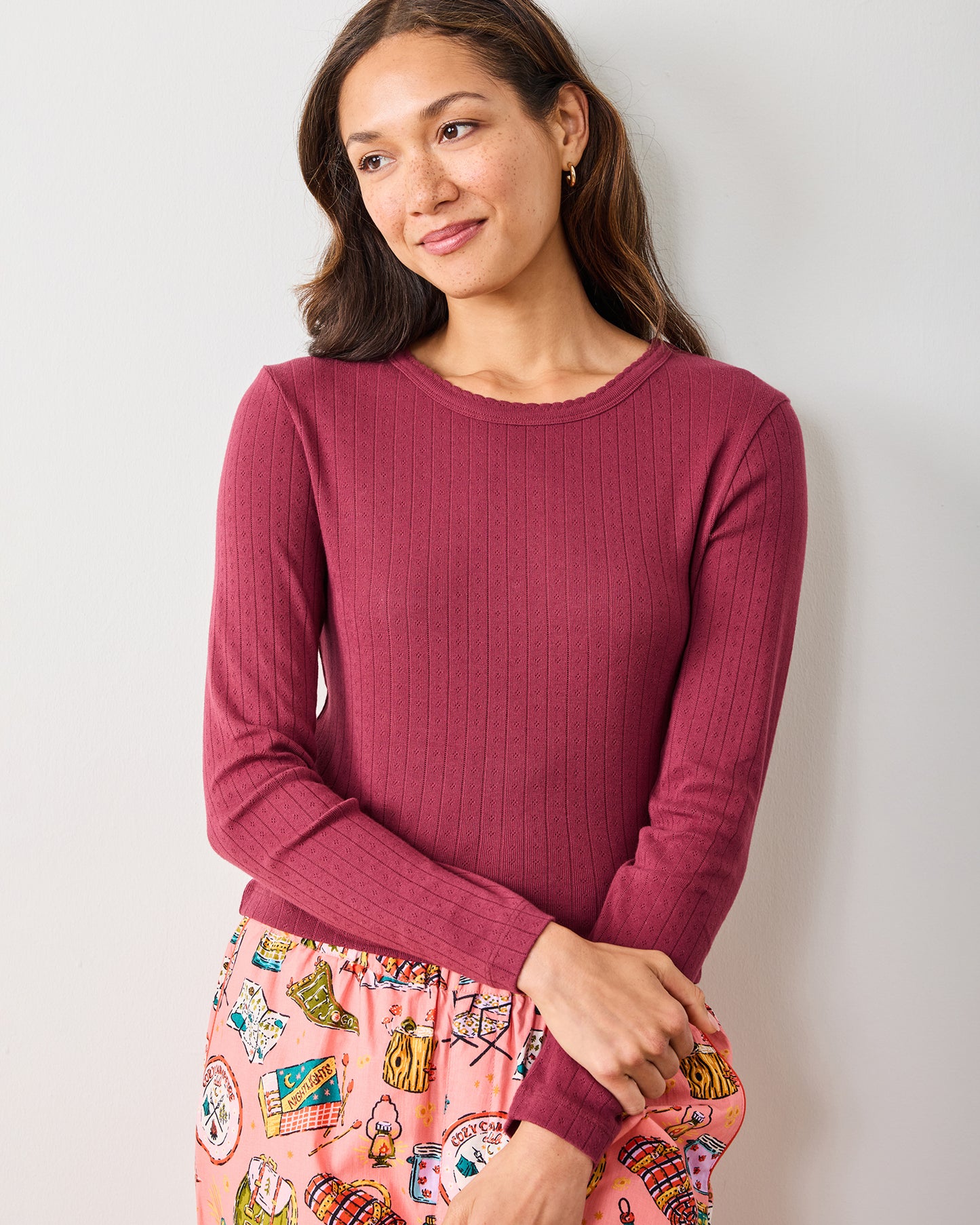 Wine - Pointelle Long Sleeve - Shirt - Printfresh