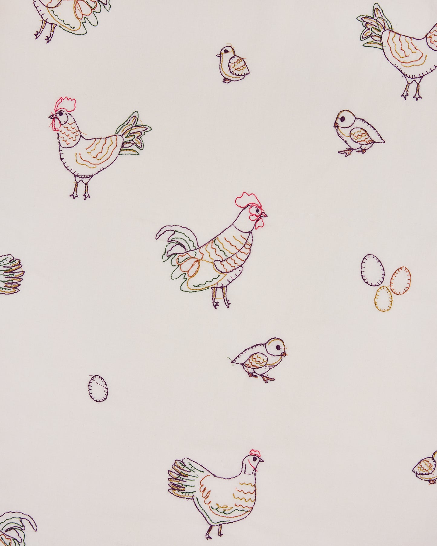 Embroidered Hens - Long PJ Set - Buff