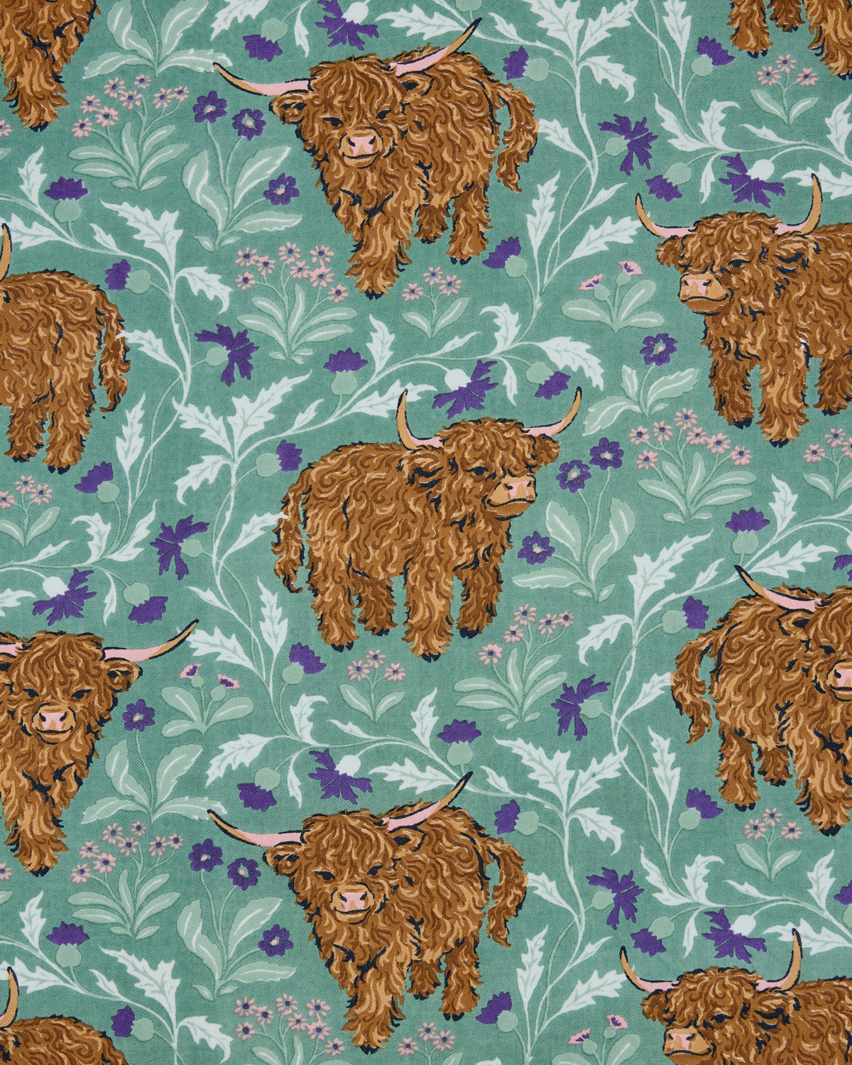 Highland Cows - Lightweight Flannel Long PJ Set - Soft Thistle