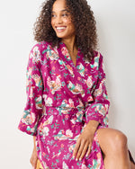 Holiday Hens - Lightweight Flannel Long Robe - Burgundy - Printfresh