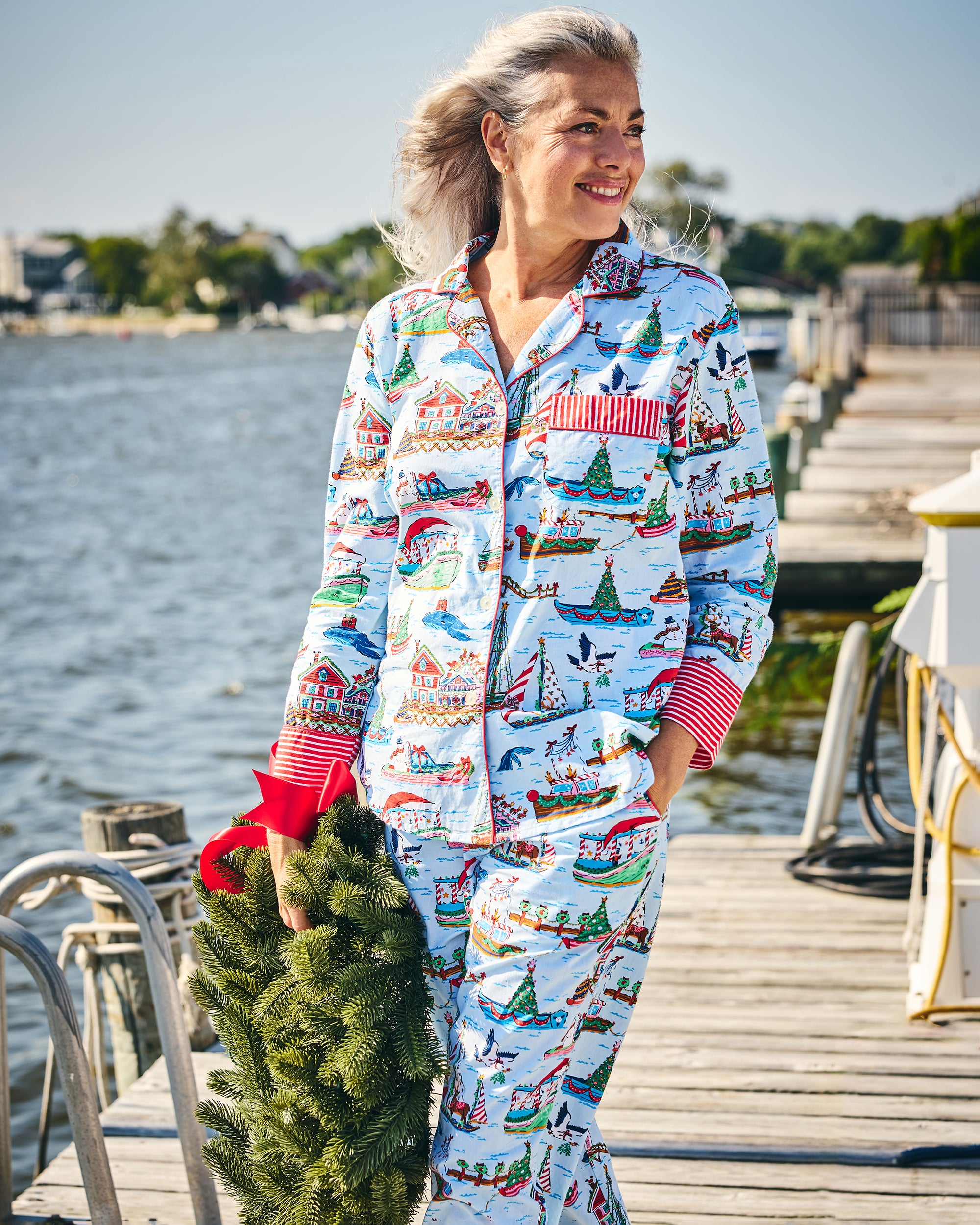 Sugar Plum Ferry Long PJ Set Blue Sailboat – Printfresh