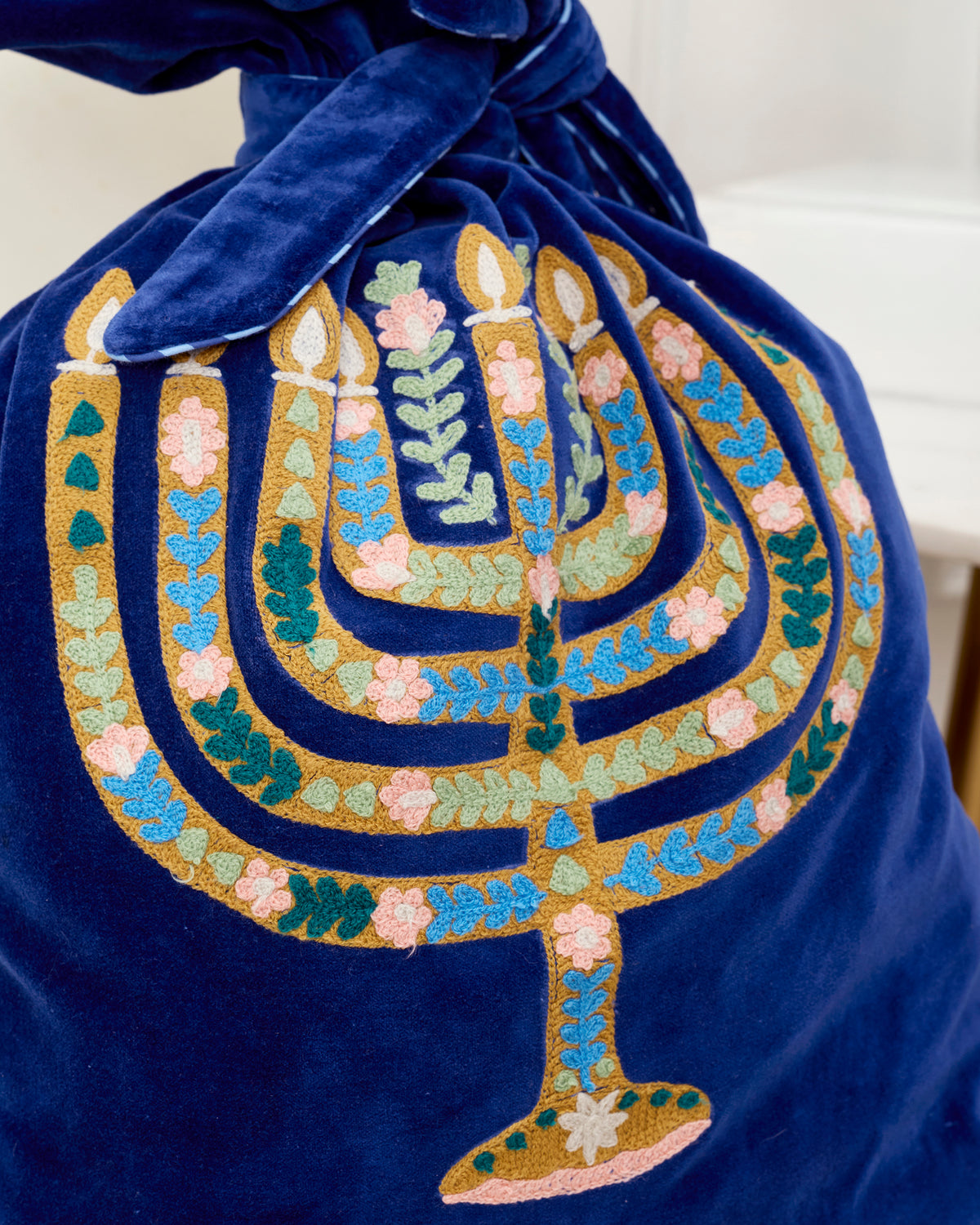 Love & Light - Embroidered Gift Sack - Hanukkah Blue