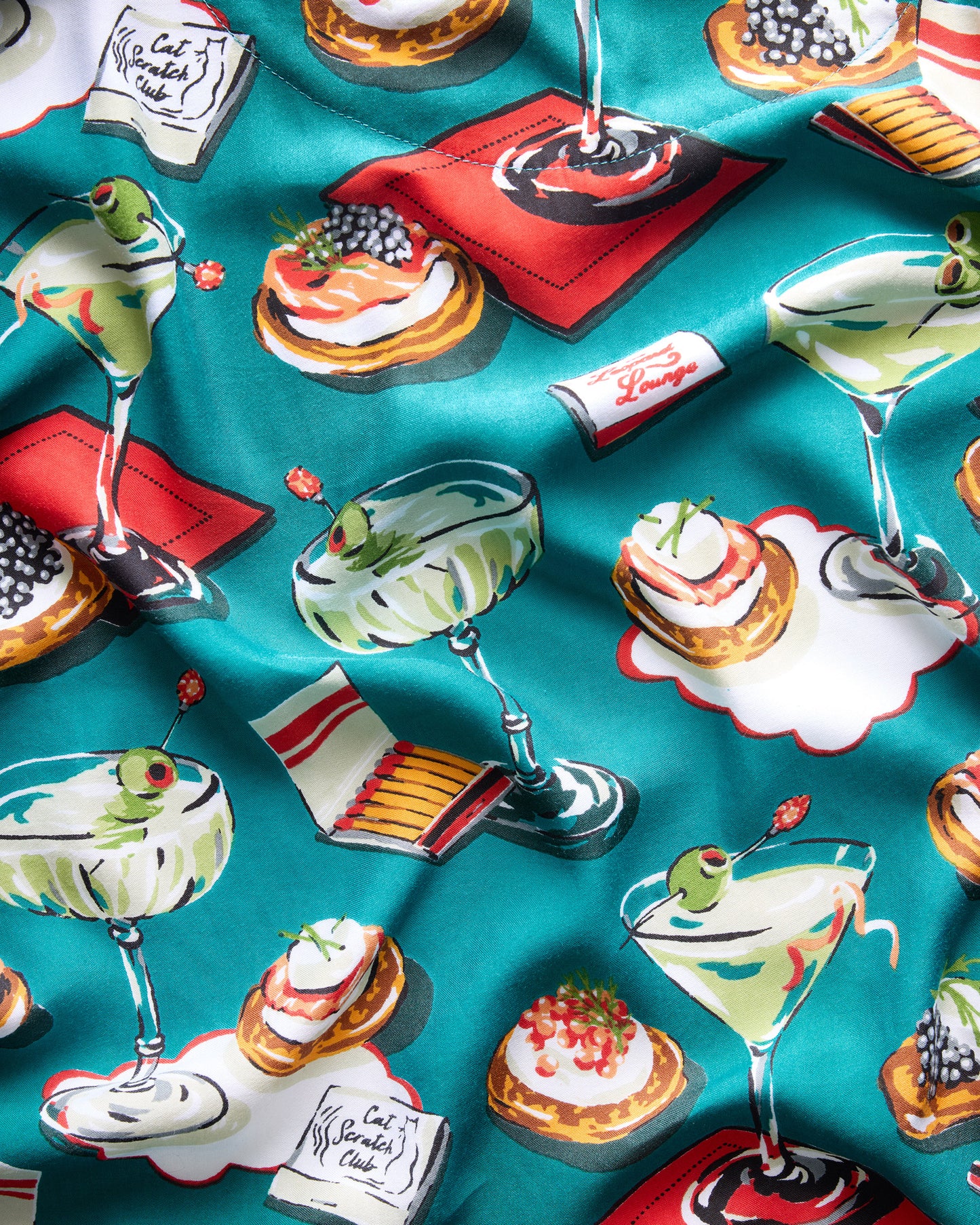 Blinis & Martinis - Eco Satin Robe - Mid Century Blue - Printfresh