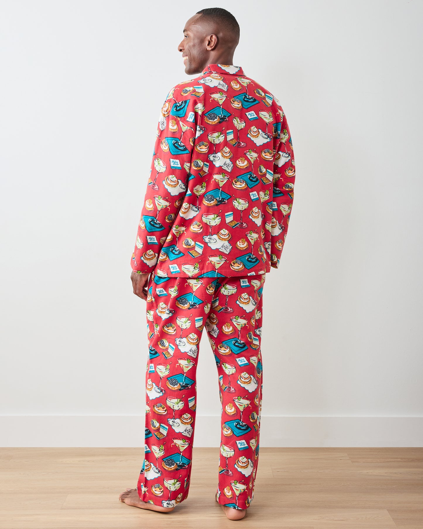Blinis & Martinis - Men's Midweight Flannel Long PJ Set - Matchbook Red - Printfresh