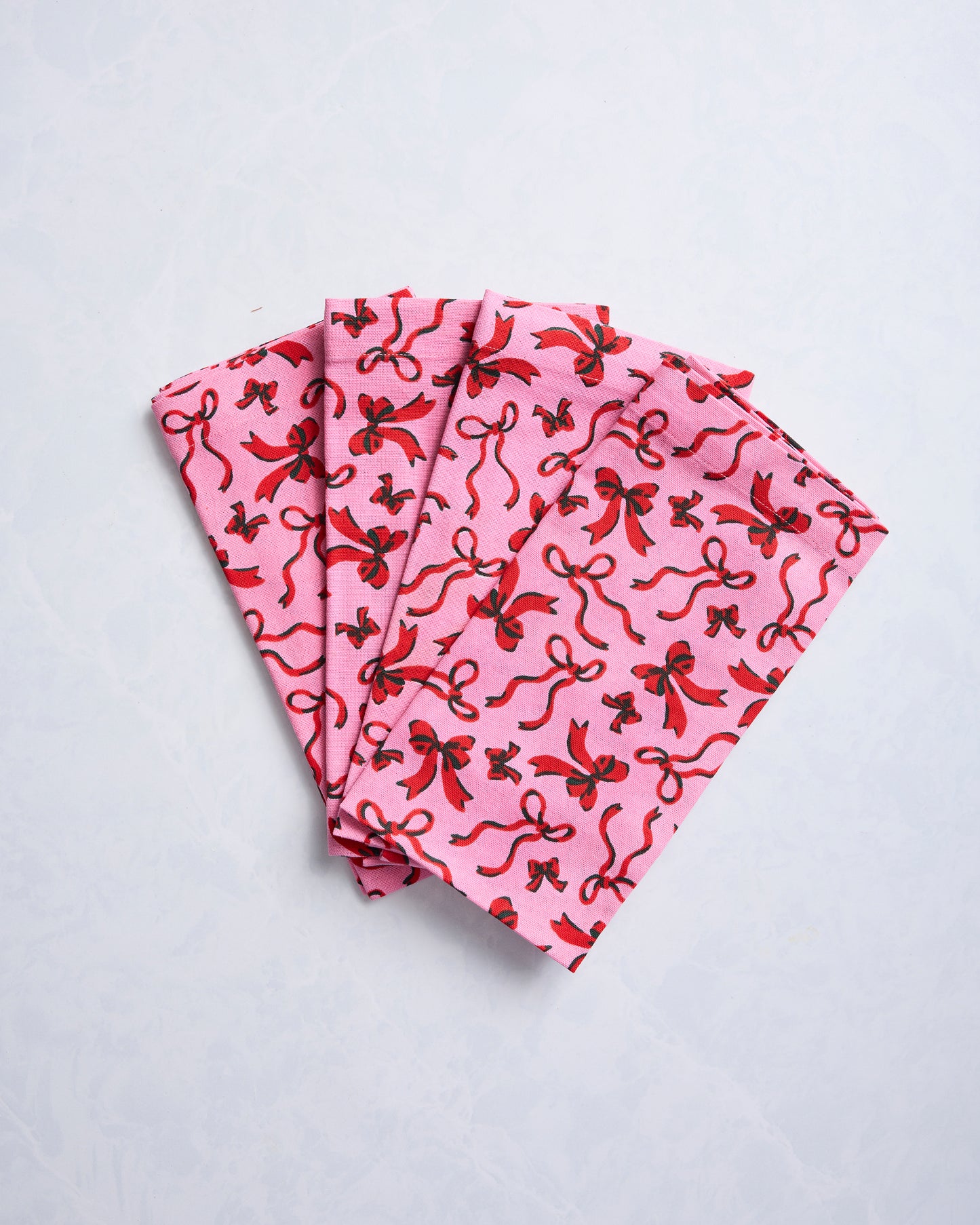 Red Ribbons - Print Napkins Set of 4 - Pink - Printfresh