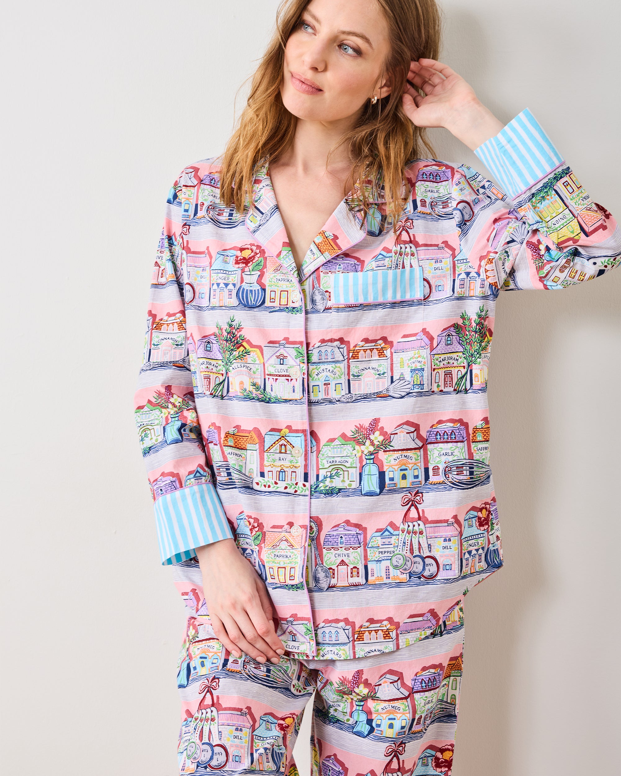 Spice Village - Women's Organic Cotton Long PJ Set - Kitchen Pink