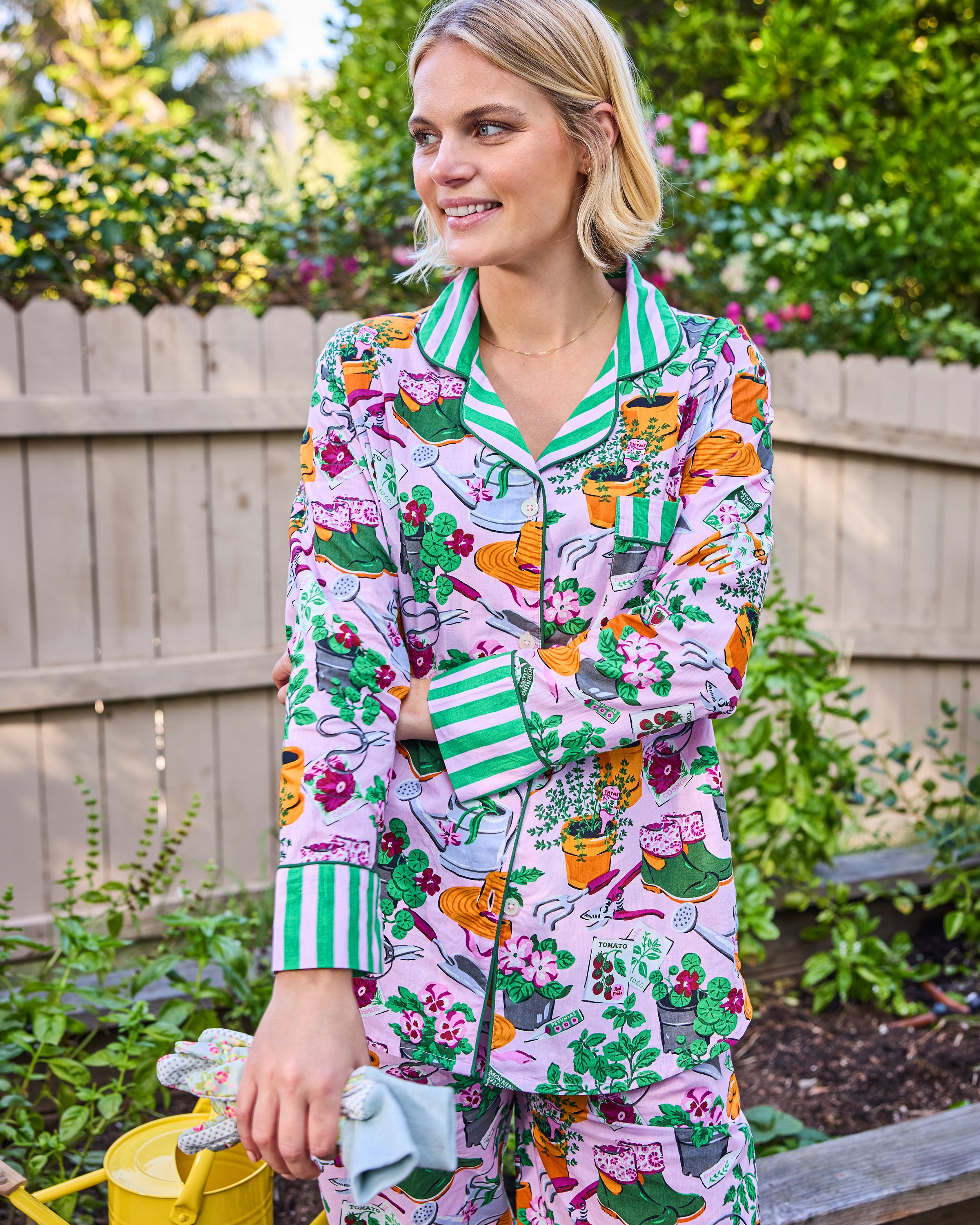 Green Thumb - Long PJ Set - Pink Cosmos – Printfresh
