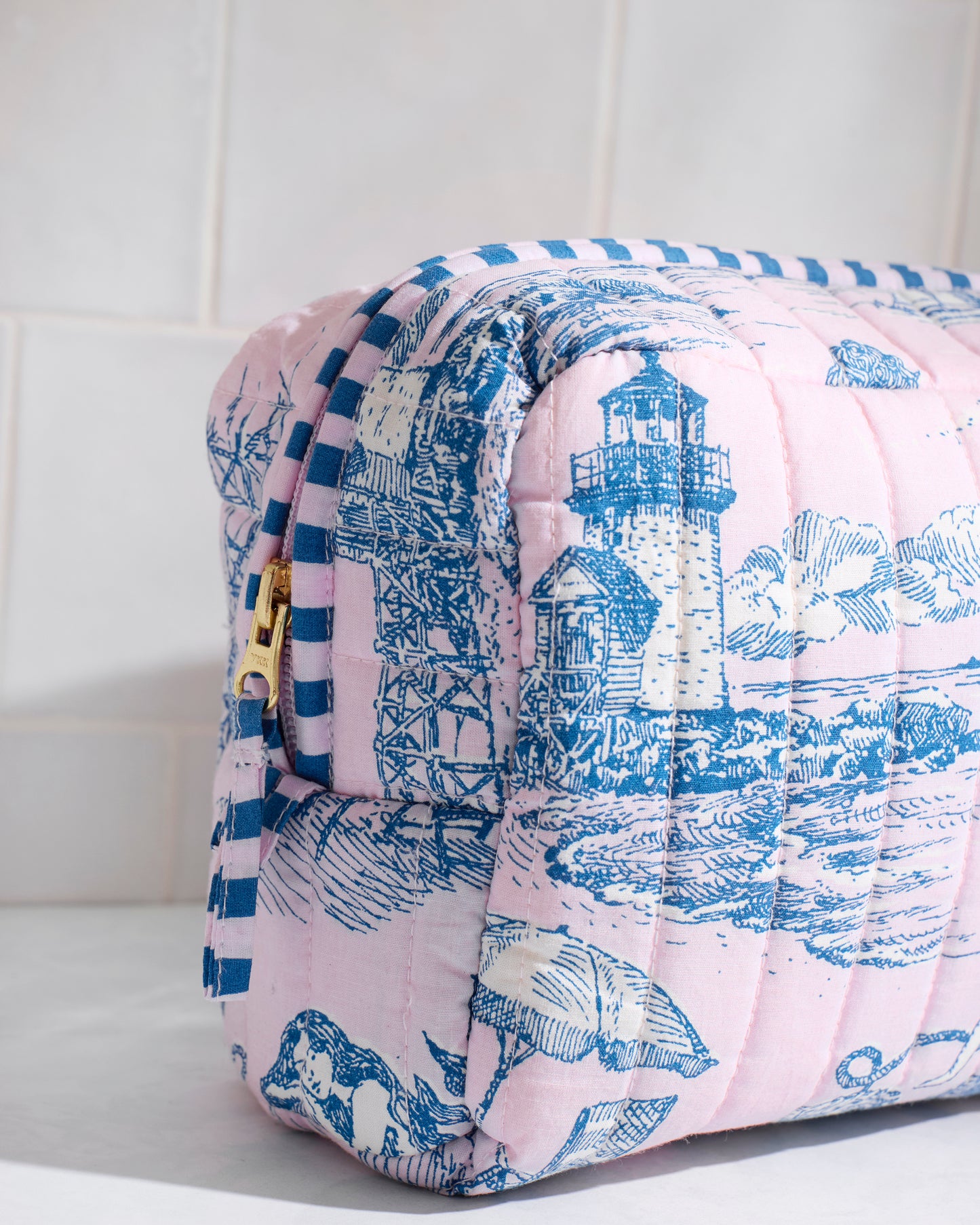 Mermaid Toile - Quilted Pouch - Blush - Printfresh