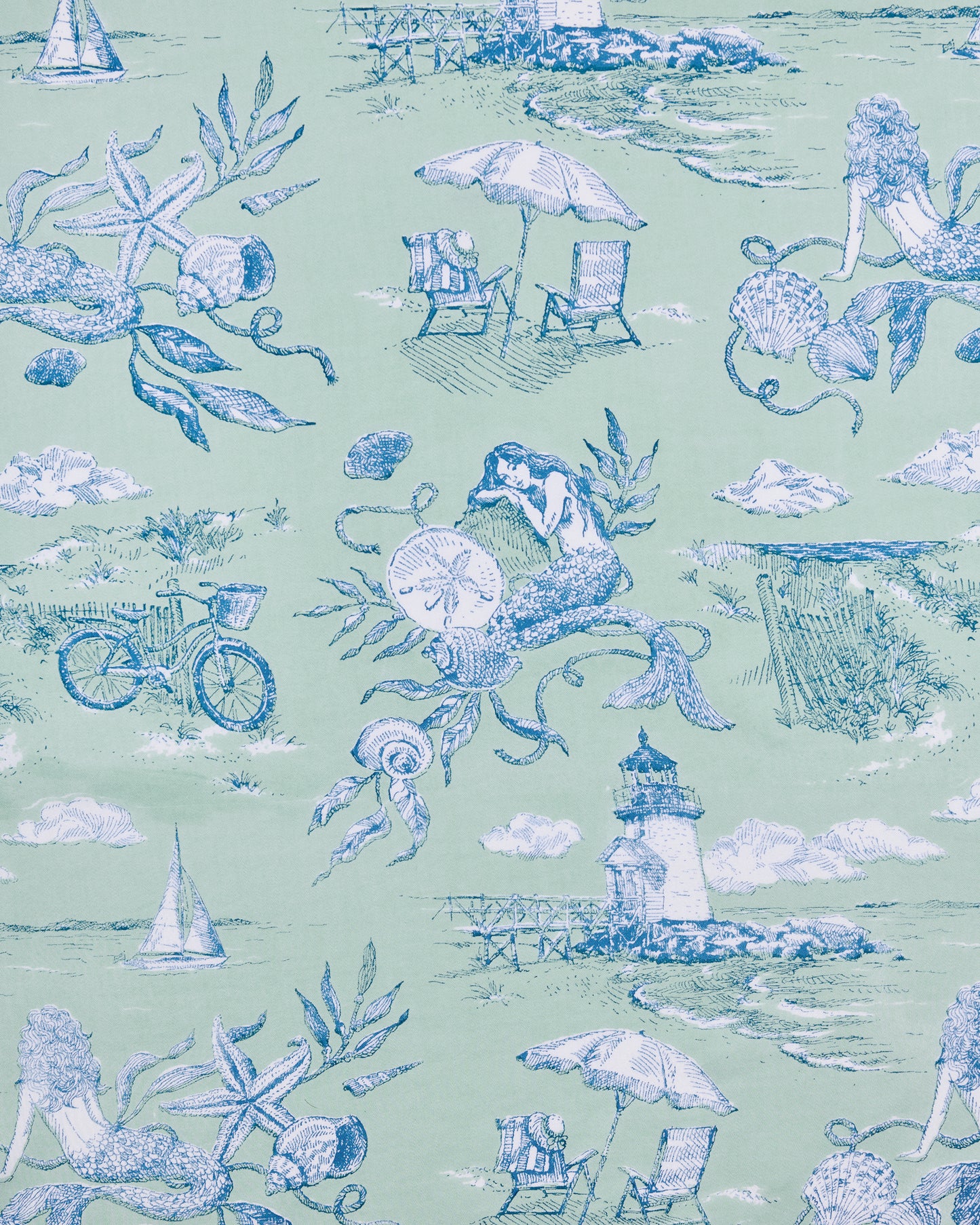 Mermaid Toile - Eco Satin Eye Mask - Seafoam - Printfresh