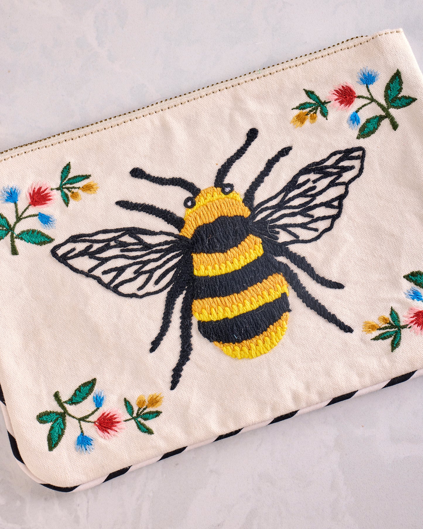 Sweet Bee - Embroidered Pouch - Cream - Printfresh