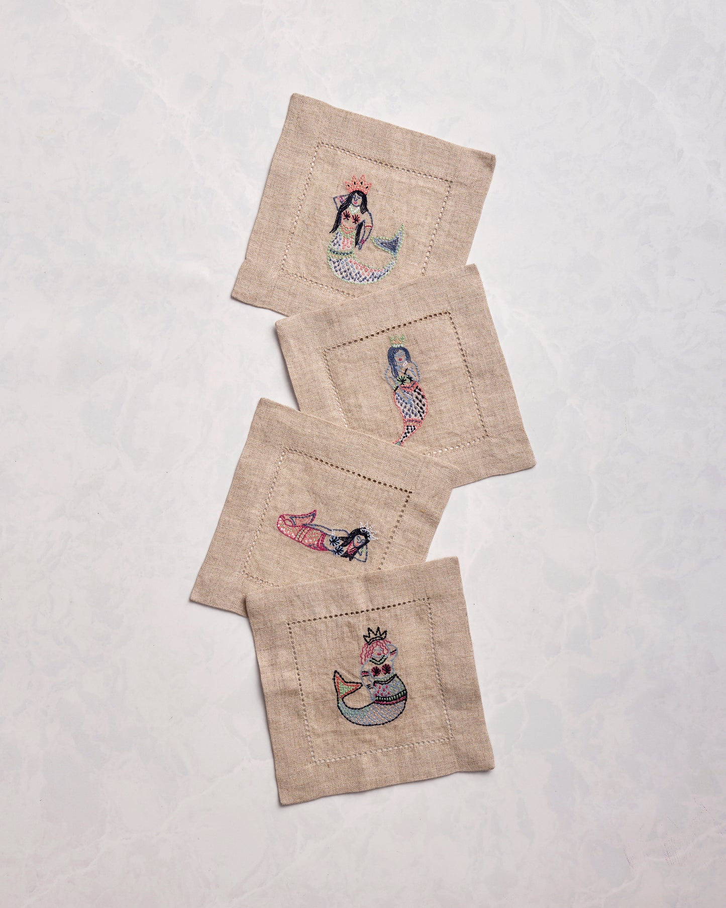Daughters of Triton - Cocktail Napkins Set of 4 - Natural Linen - Printfresh