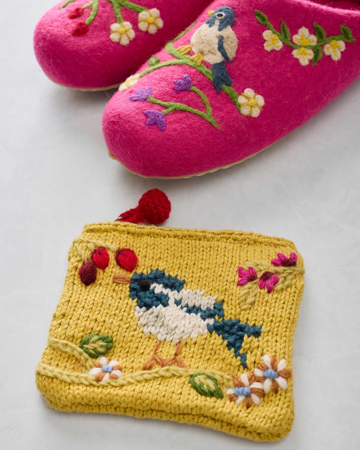 Bird & Blossom - French Knot Slippers & Pouch Bundle - Multi - Printfresh