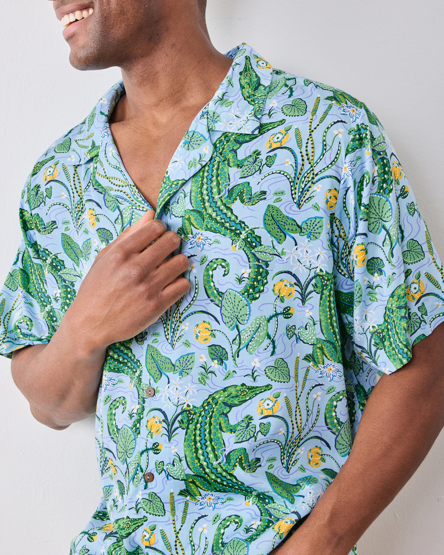 Gator Grove - Eco Satin Vacation Camp Shirt - Blue Lagoon