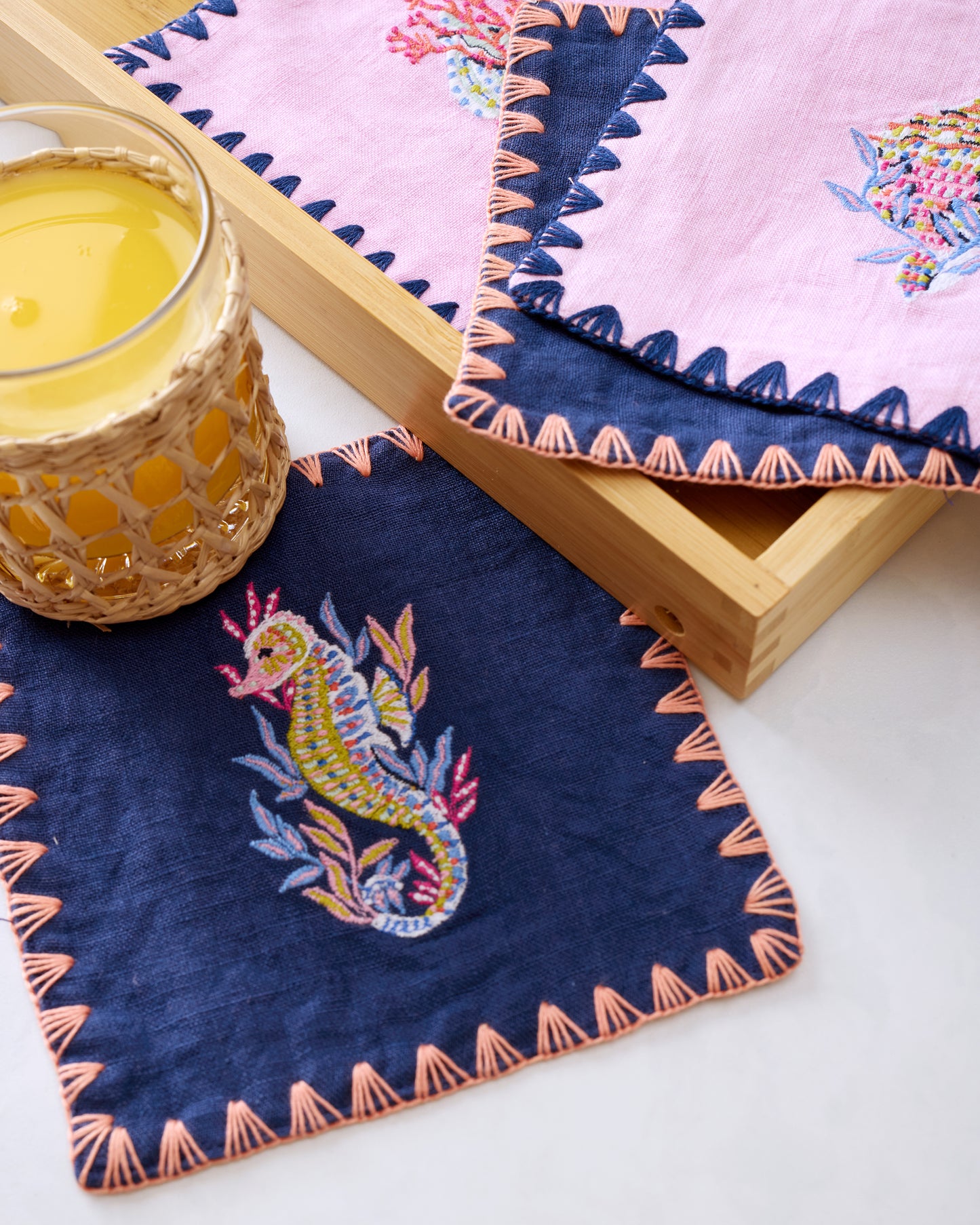 Underwater Enchantment - Linen Cocktail Napkins Set of 4 - Navy - Printfresh