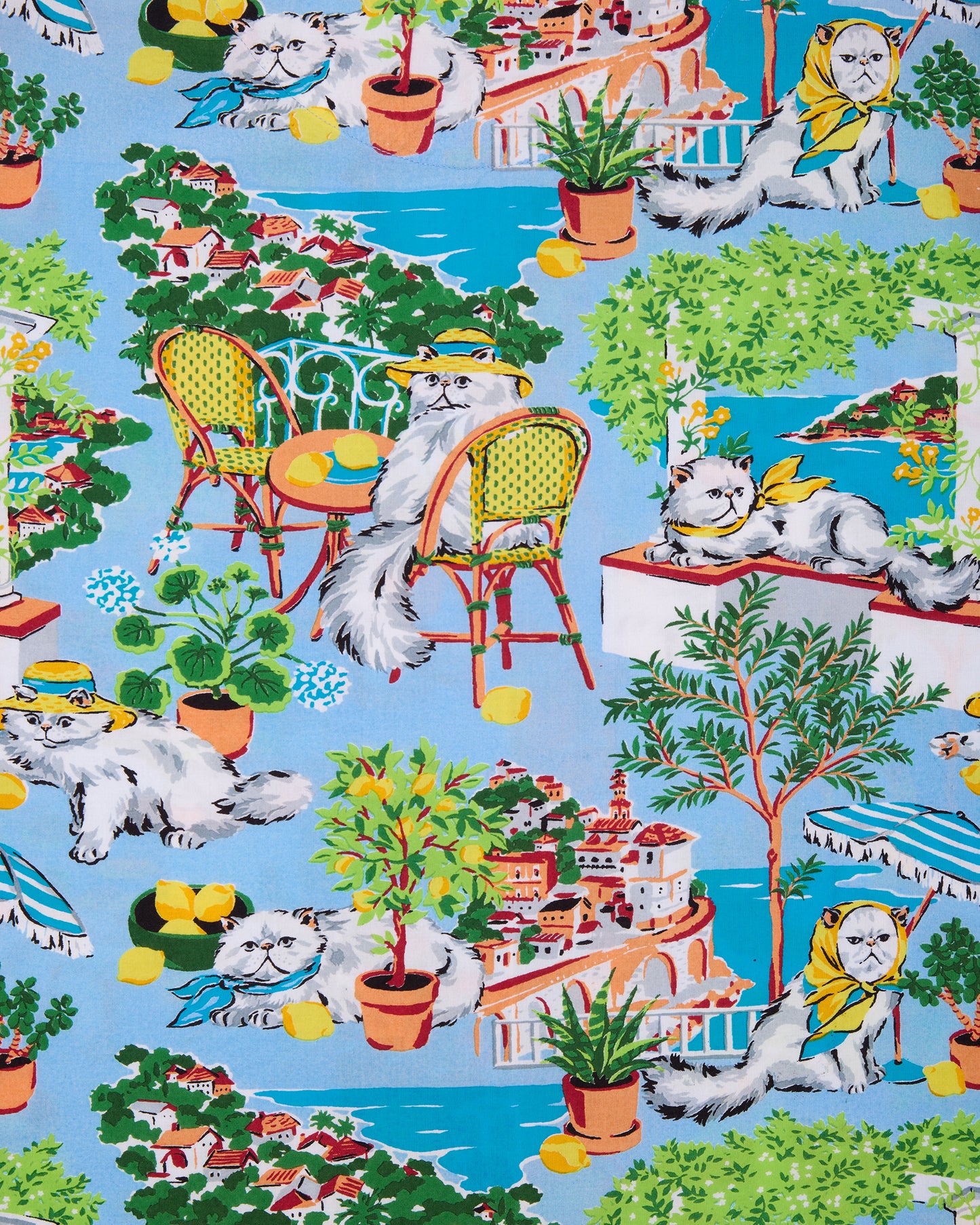 Mediterranean Meow - Cropped PJ Pants & Pointelle Tee - Multi - Printfresh