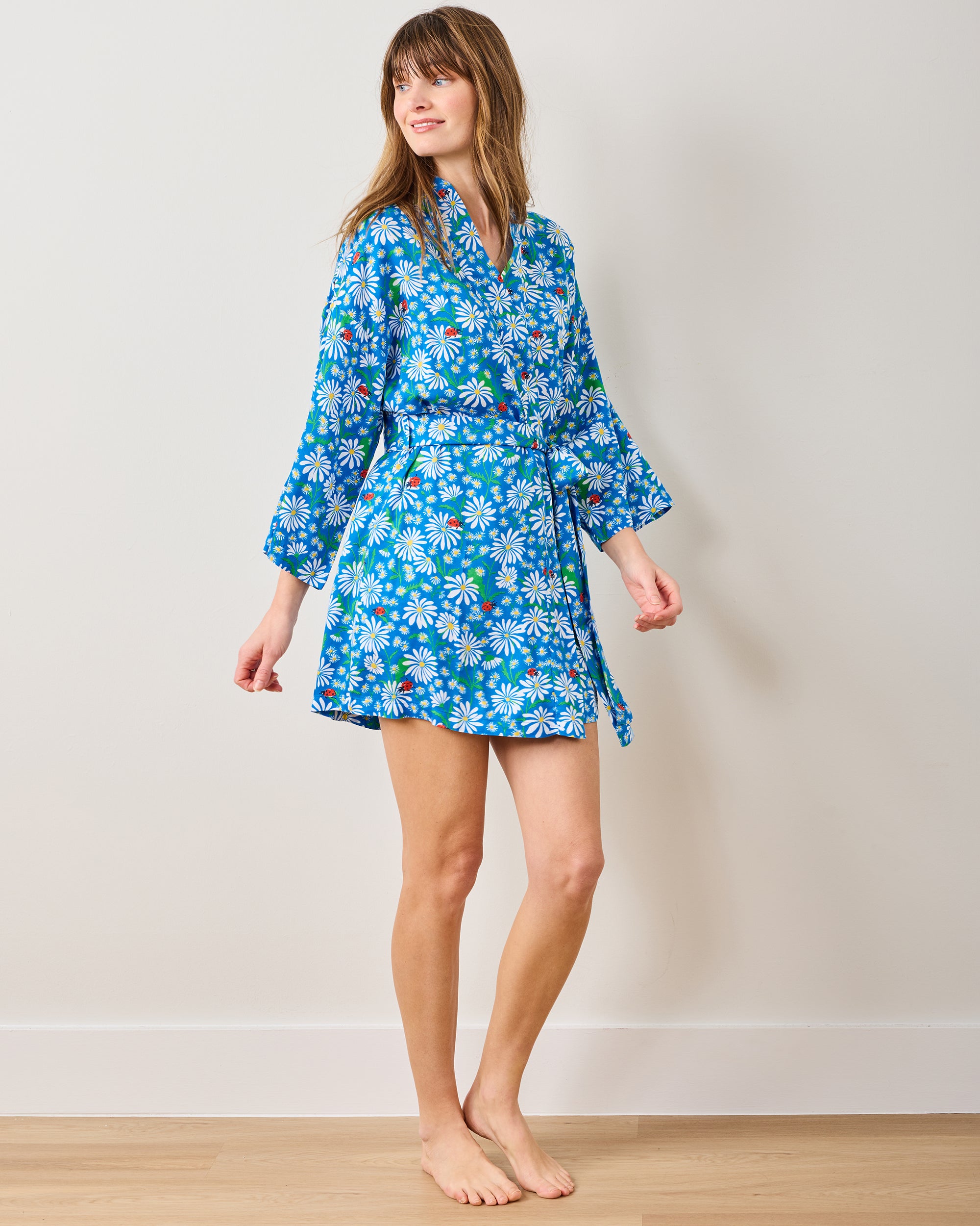 Lucky Daisy - Eco Satin Glam Mini Robe - Deep Cobalt – Printfresh