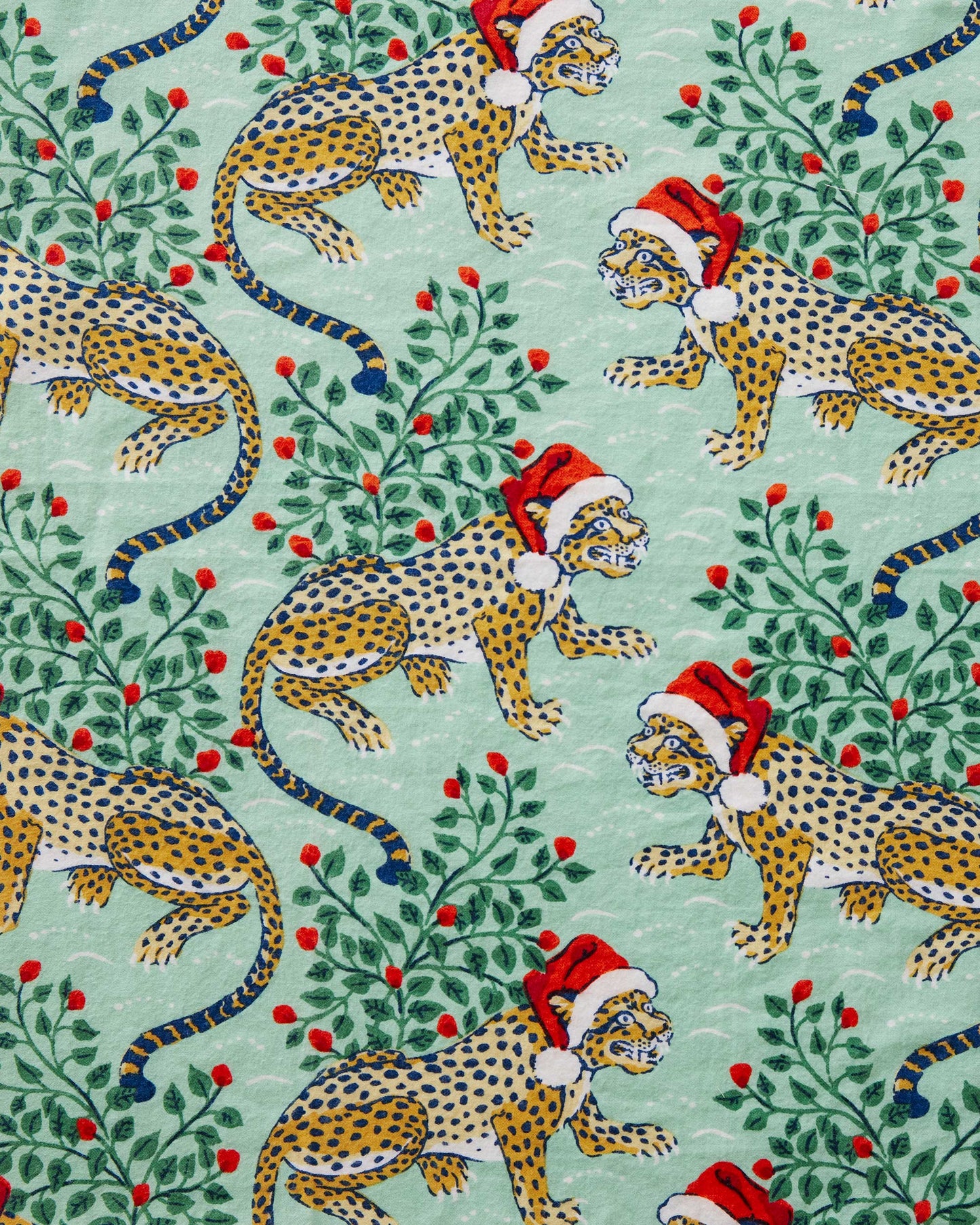 Holly Jolly Bagheera - Flannel Pajama Pants - Frosted Mint - Printfresh