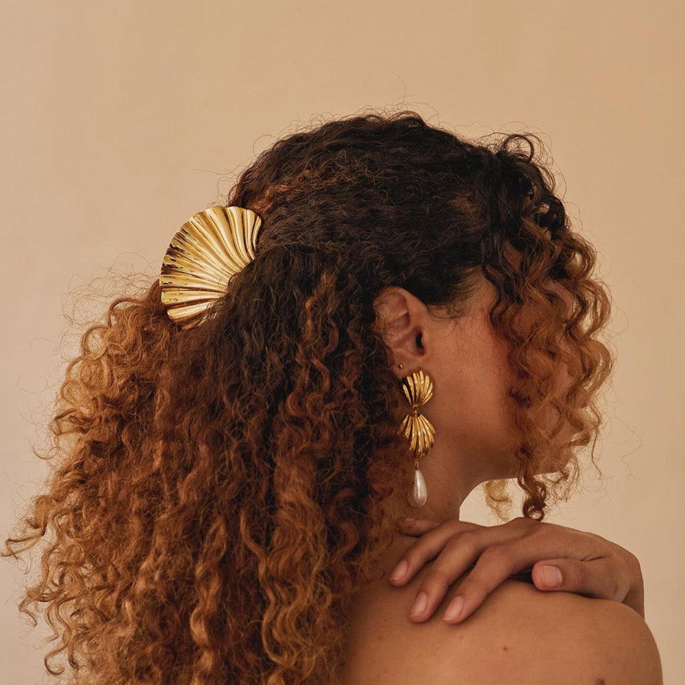 Gold - Gold Shell Hair Claw Clip - LadyJuneAccessories - Printfresh