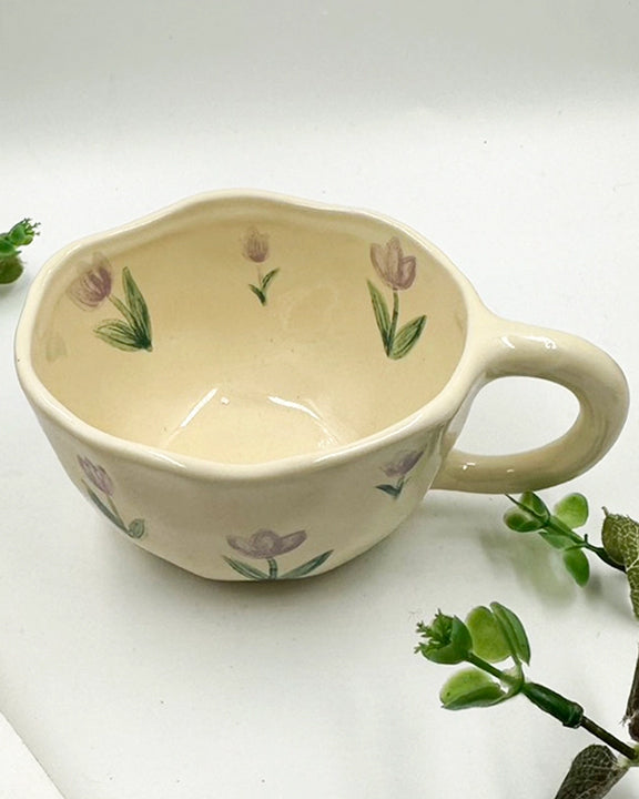 Ivory - Floral Ceramic Tulip Mug - Chow's Stories - Printfresh