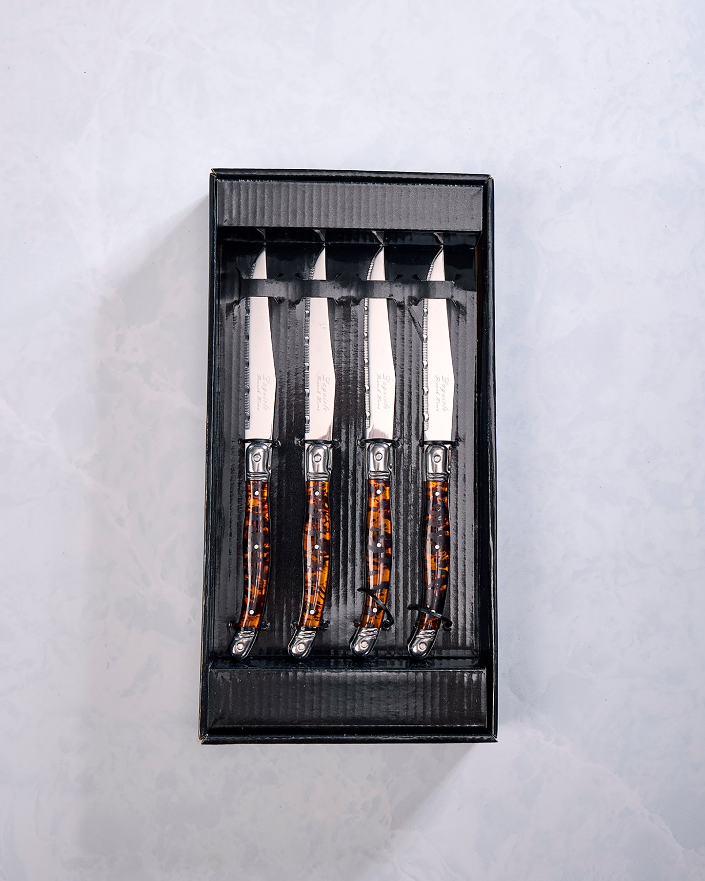Silver - Laguiole Connoisseur 4-Piece Tortoise Steak Knife Set - French Home