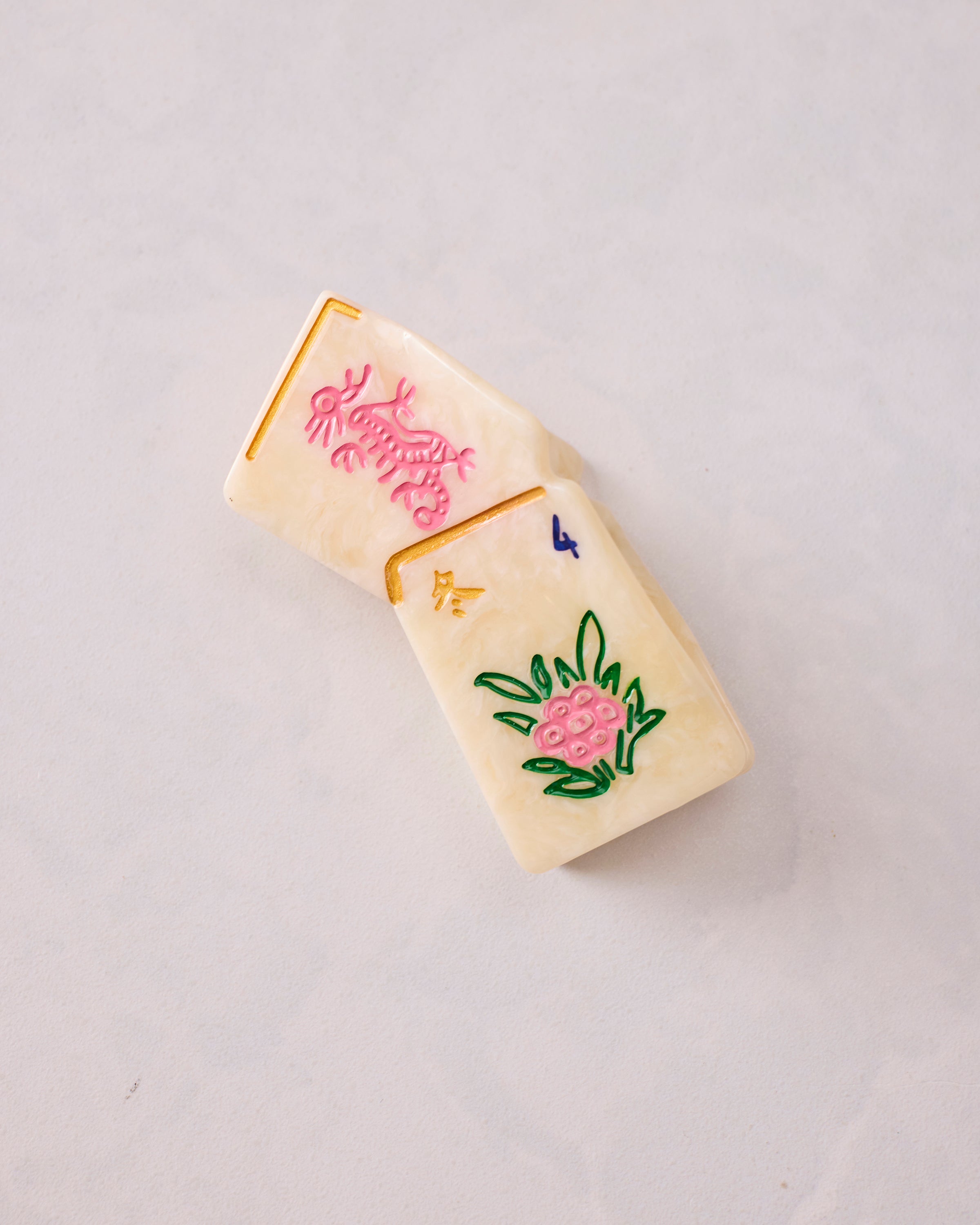 Ivory Combo - Hand Painted Mini Flower Mahjong Claw Clip - Solar