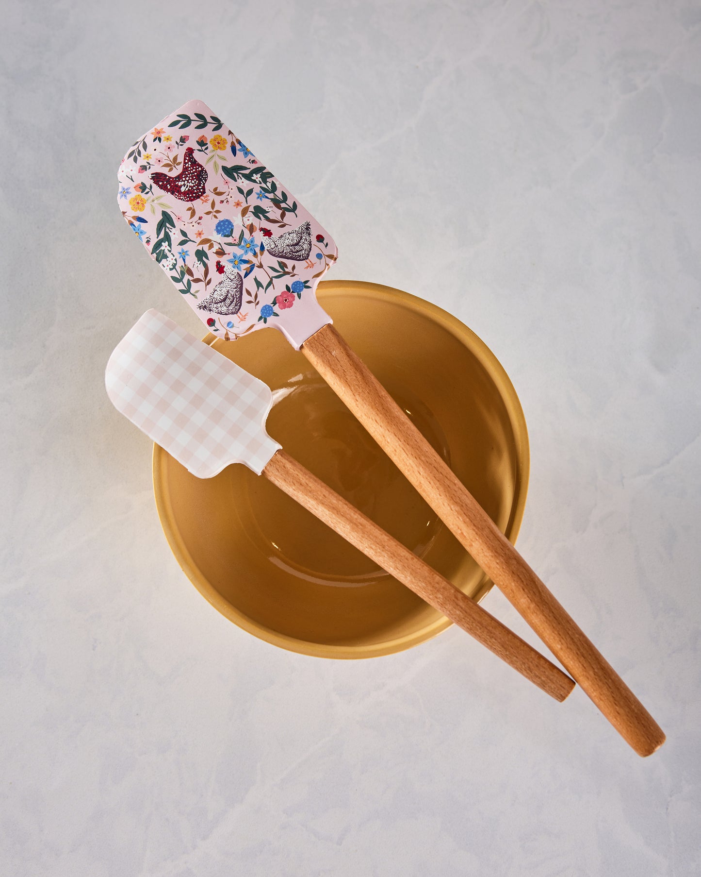 Multi - Chicken & Flowers Silicone Kitchen Spatulas - Set of 2 - Paper Farm Press - Printfresh
