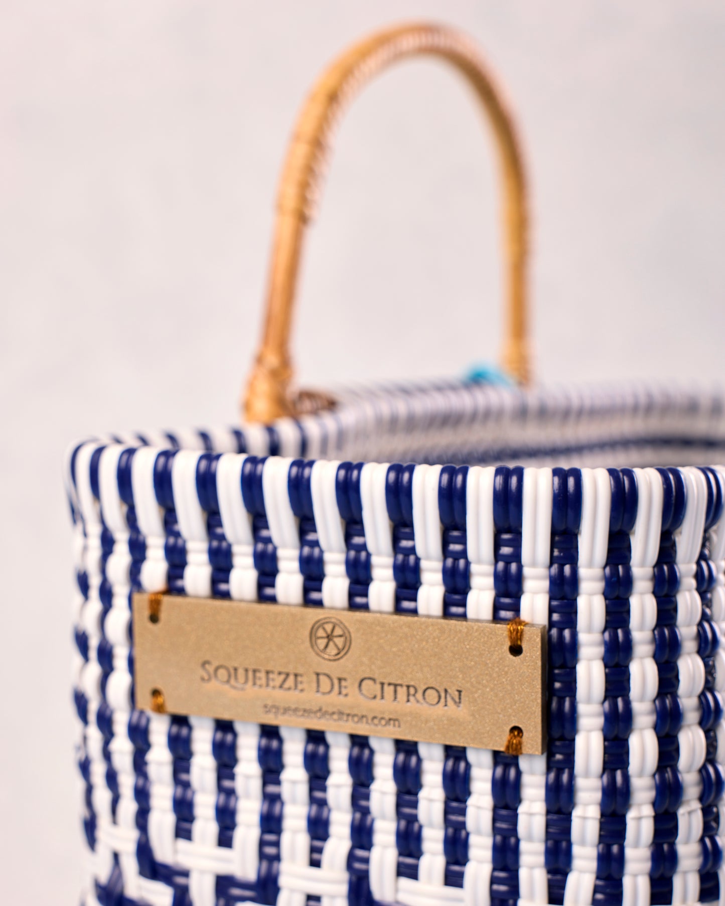 Navy & White - Bamboo Preppy Tile Navy & White Citron Tote - Squeeze de Citron - Printfresh