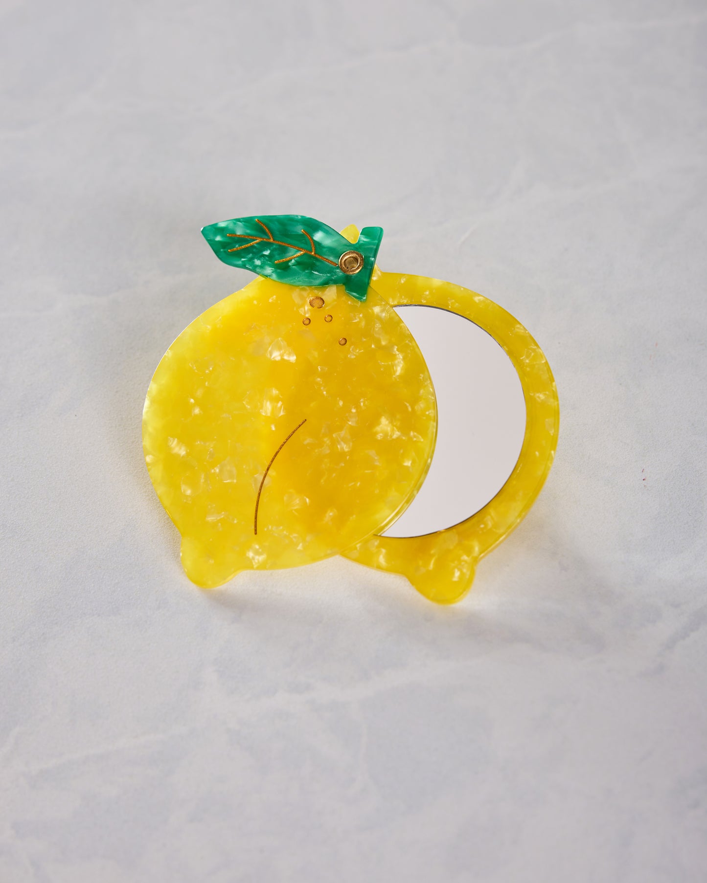 Yellow - Hand Painted Lemon Compact Mirror - Solar Eclipse - Printfresh