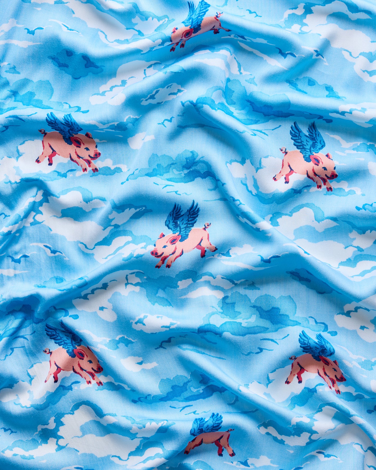 When Pigs Fly - Eco Satin Robe - Pale Blue - Printfresh