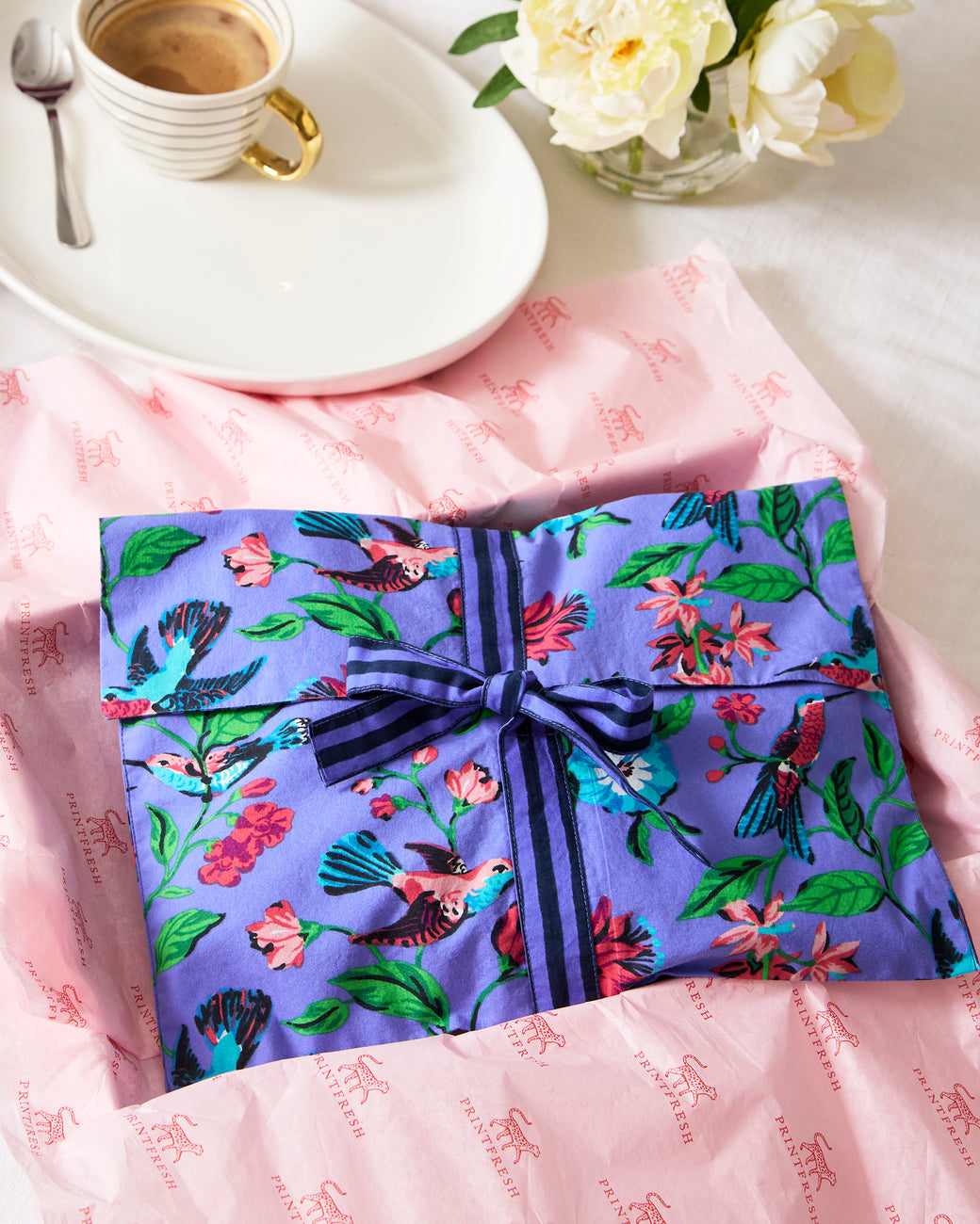 Hummingbird Haven - Short Sleeve Top & Cropped Pants Set + Gift Pouch - Crocus - Printfresh