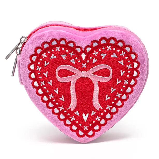 Pink Heart - Velvet Jewelry Zip Case - Living Royal - Printfresh