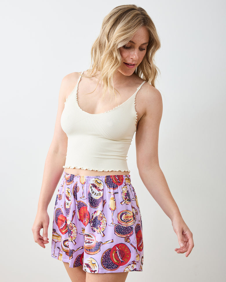 Champagne & Caviar - Eco Satin Boyfriend Boxer - Lavender Spritz - Printfresh