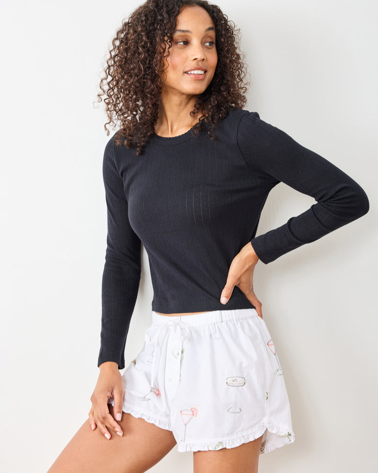 Martini Hour - Embroidered Ruffle Shorts - Cloud - Printfresh