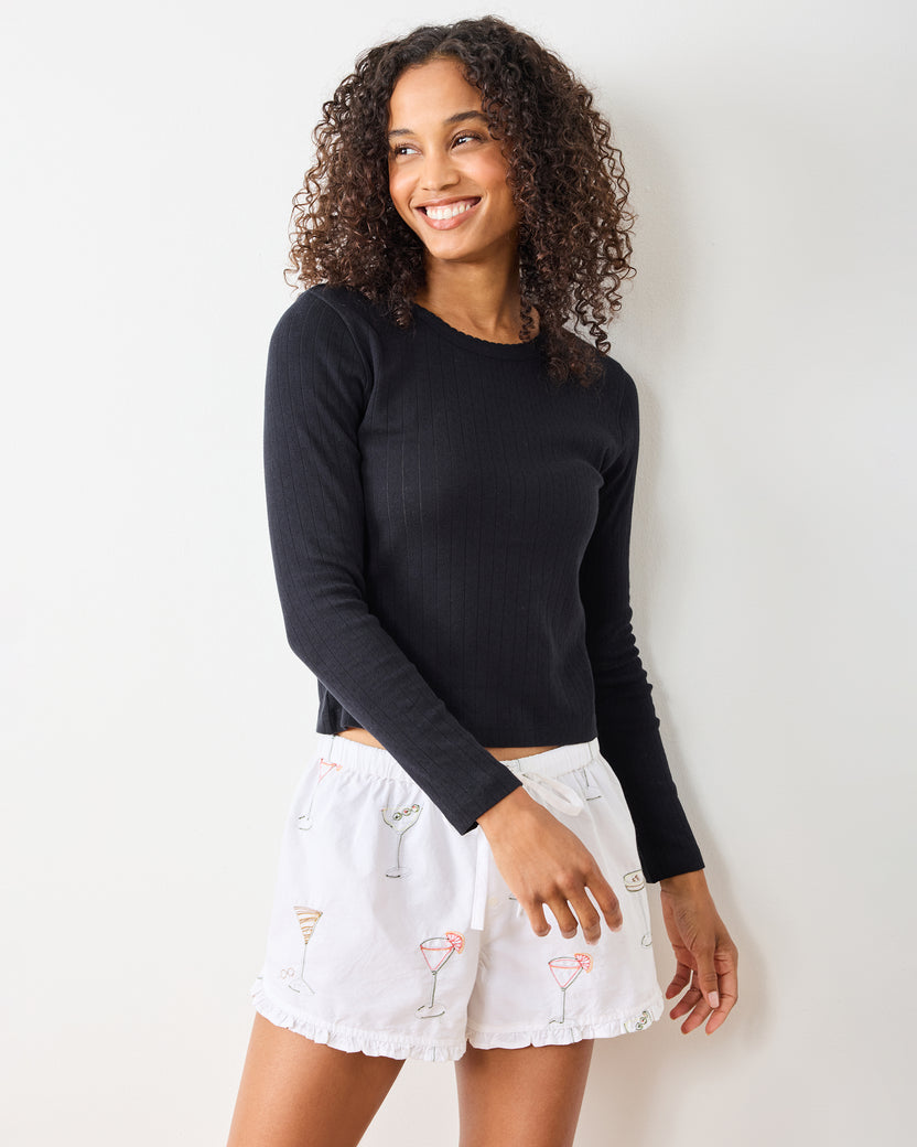 Martini Hour - Embroidered Ruffle Shorts - Cloud - Printfresh