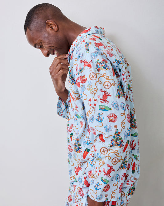 Holidays Ahoy - Men’s Long PJ Set - Blue Christmas