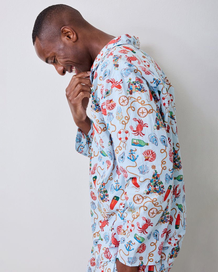 Holidays Ahoy - Men’s Long PJ Set - Blue Christmas