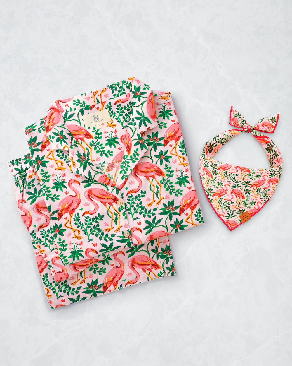 PF x The Foggy Dog Flock of Flamingos - Wildest Dreams Set & Dog Bandana Bundle - Rose - Printfresh