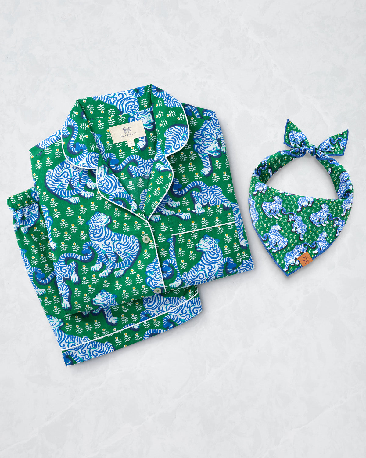 PF x The Foggy Dog Tiger Queen - Short Set & Dog Bandana Bundle - Multi - Printfresh