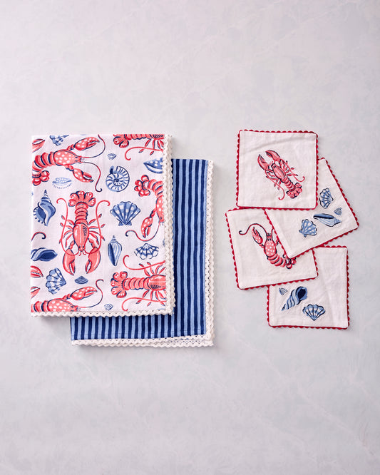 Lobster Landing - Hostess Kitchen Towels & Cocktail Napkins Bundle - Cloud - Printfresh
