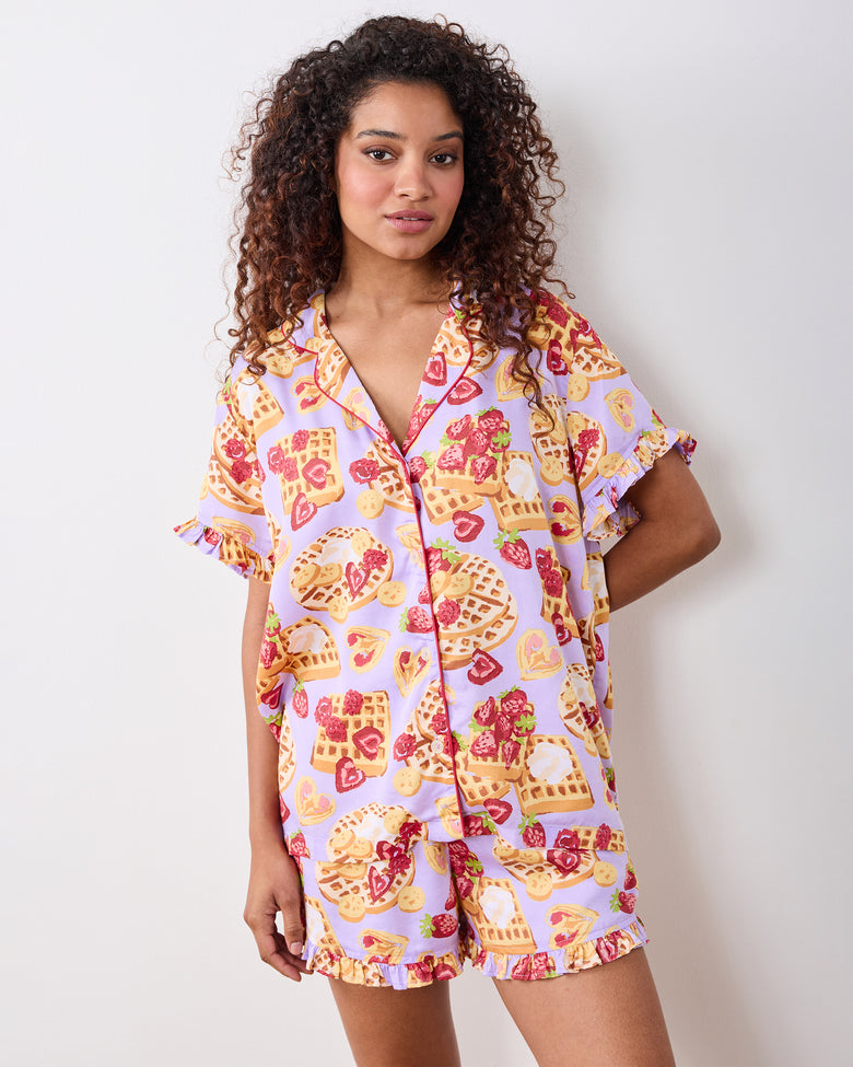 Waffles In Bed - Eco Satin Ruffle Set - Lavendar - Printfresh