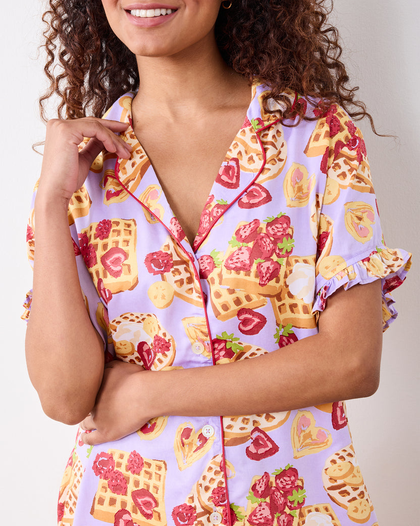 Waffles In Bed - Eco Satin Ruffle Set - Lavendar - Printfresh