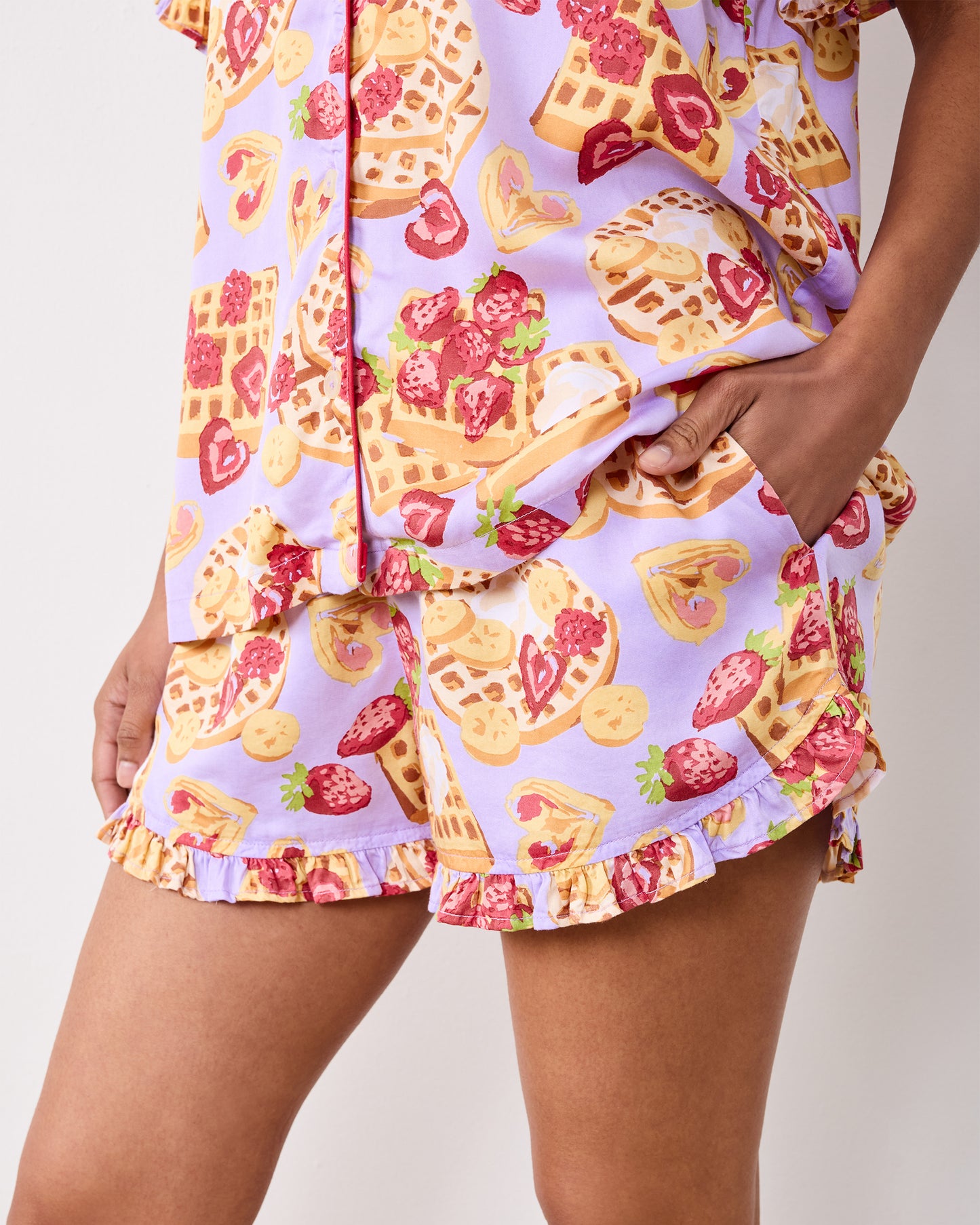 Waffles In Bed - Eco Satin Ruffle Set - Lavendar - Printfresh