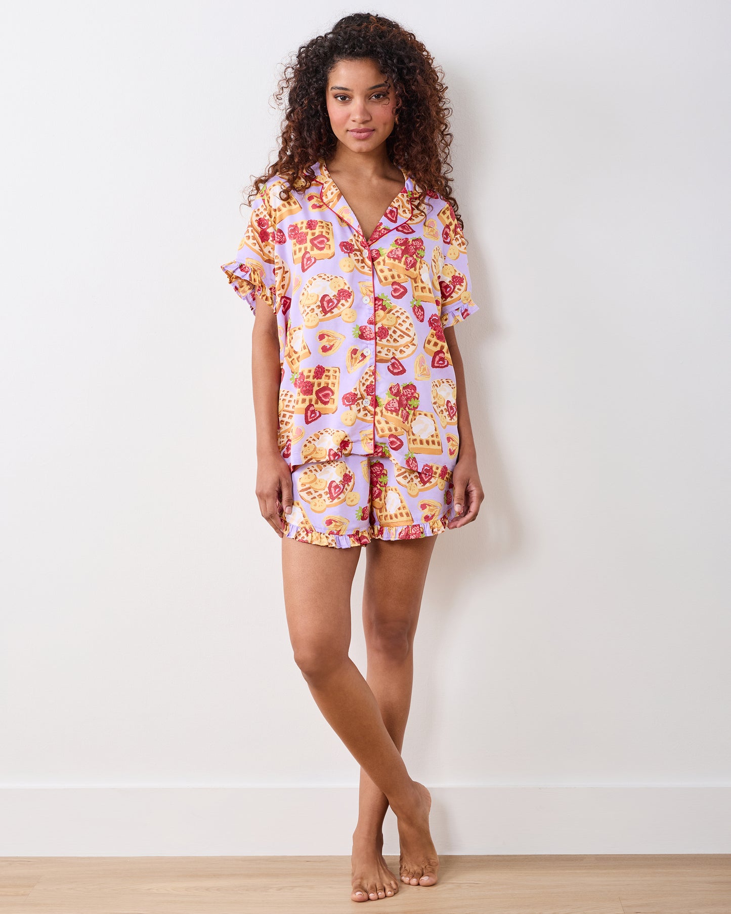 Waffles In Bed - Eco Satin Ruffle Set - Lavendar - Printfresh