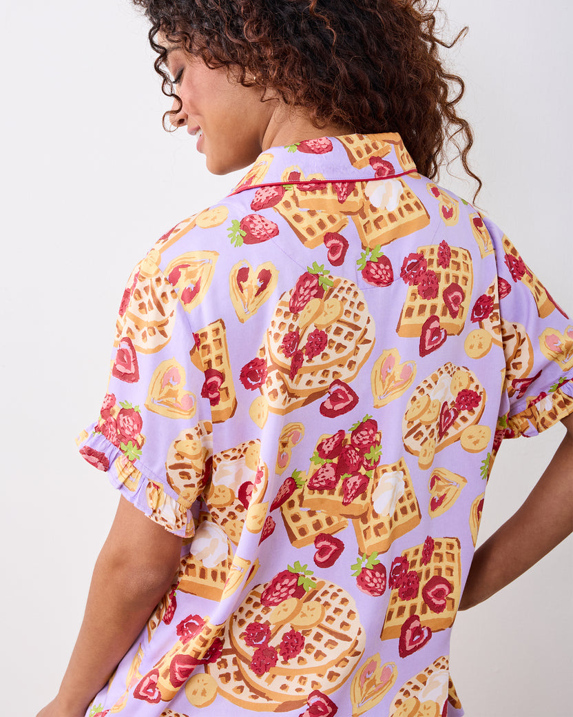 Waffles In Bed - Eco Satin Ruffle Set - Lavendar - Printfresh